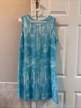 Sleeveless Tie-Dye Blue Shift Dress